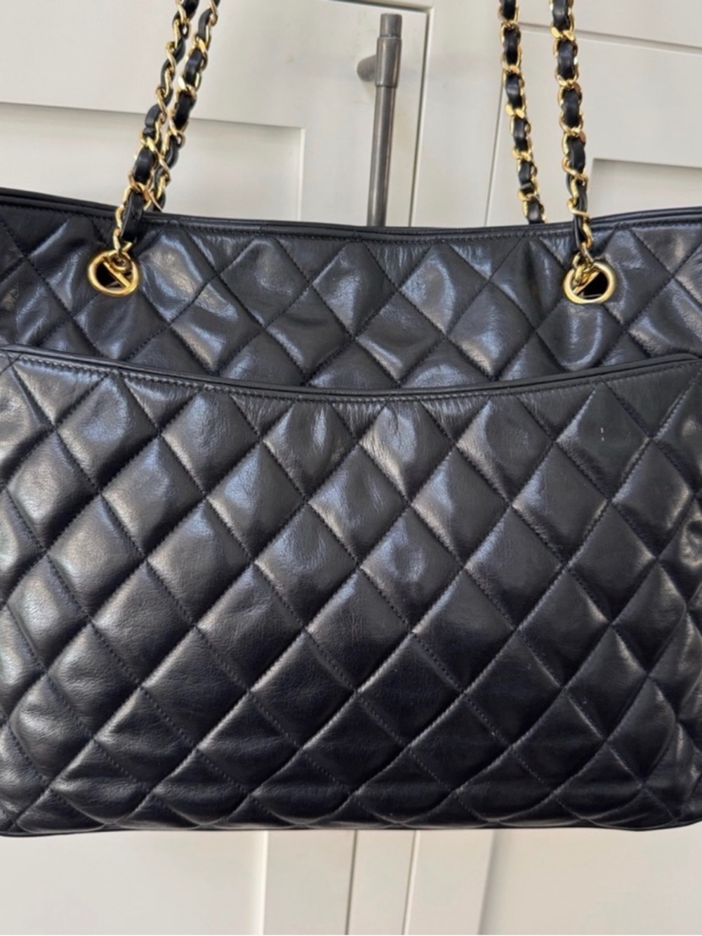 CHANEL Lambskin Black Quilted Leather Shoulder Bag with Gold Chain Straps - Picture 5 of 16